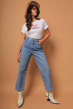 Calça jeans classic azul cintura alta reta