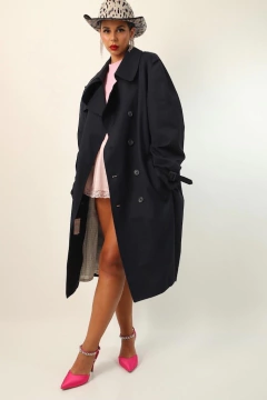 Trenc coat Azul marinho forro xadrez na internet