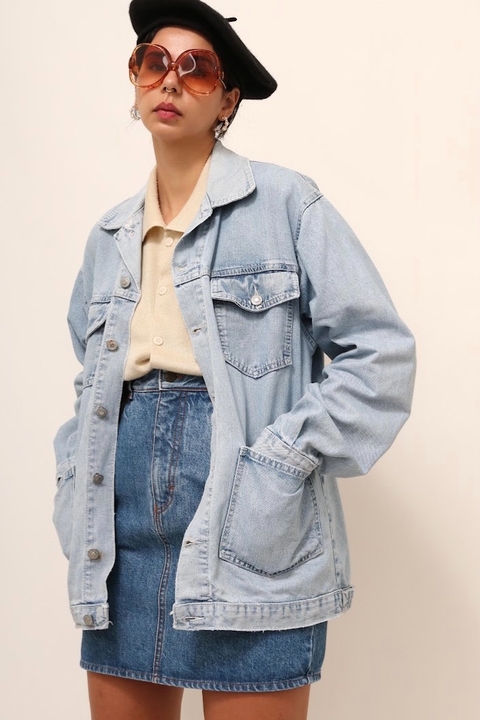 Jaqueta estilo parka jeans com bordado costas