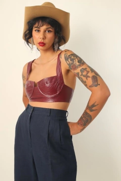 top couro fake vinho estilo corset vinho na internet