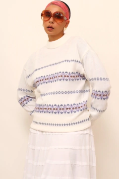 Pulover branco listras azul vintage - comprar online