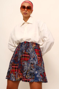 Saia plissada estampada cintura alta - Capichó Brechó