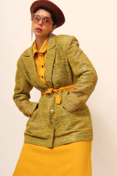 Blazer verde e amarelo forrado fio dourado - Capichó Brechó