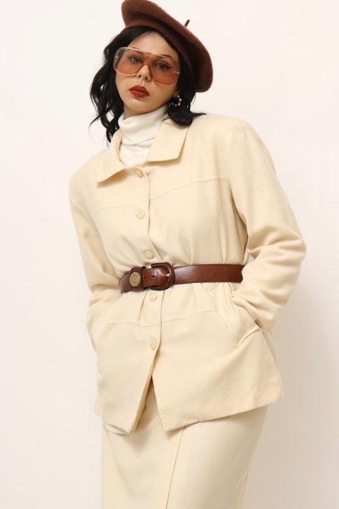 Blazer corte militar 100% lã creme forrado