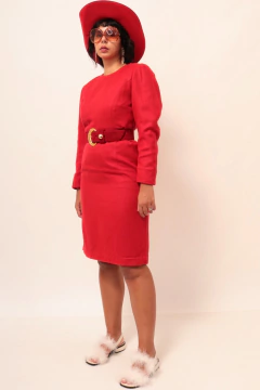 Vestido alfaiataria vermelho forrado na internet