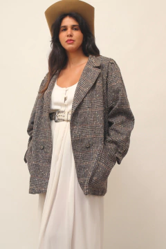 Blazer xadrez em lã manga bufante - comprar online