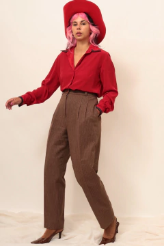 Calça listras marrom vintage alfaiataria