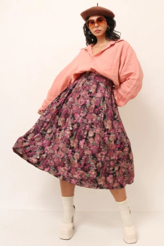 saia cintura alta flores midi - Capichó Brechó