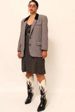 Blazer xadrez gola veludo preta vintage
