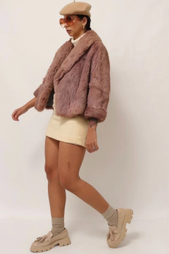 casaco de pele forrado rosa manga 7/8 - comprar online