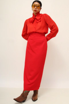 Saia cintura alta midi vintage vermelha