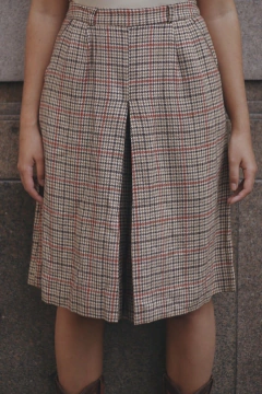 Bermuda xadrez 100 % lã cintura alta ampla - comprar online