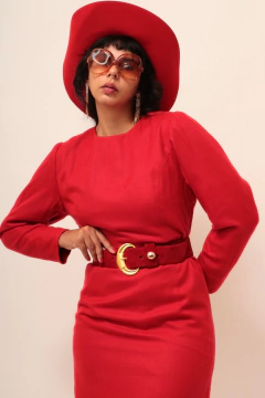 Vestido alfaiataria vermelho forrado - Capichó Brechó