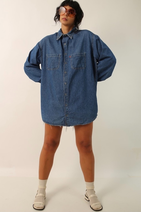 camisa jeans longa classica industrial
