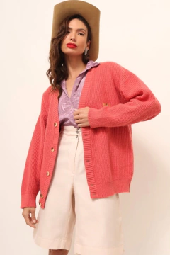 cardigan bordado salmao vintage na internet