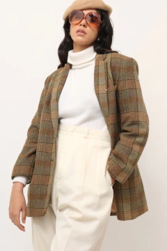 Blazer 100% lã RALPH LAUREN xadrez recorte couro - comprar online