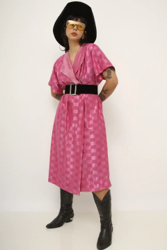 Vestido poliamida rosa transpassado xadrez na internet