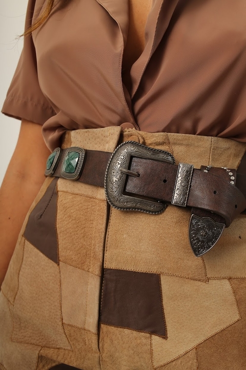 Cinto couro fivela western ponteira