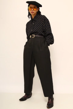 Calça 100% linho preta vintage - Capichó Brechó