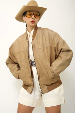 Jaqueta bomber bege YSL vintage couro