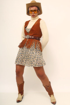 colete franjas couro caramelo vintage - comprar online