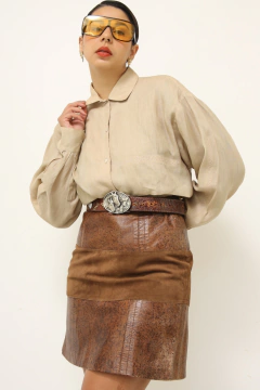 Camisa bege 100% linho manga longa - comprar online
