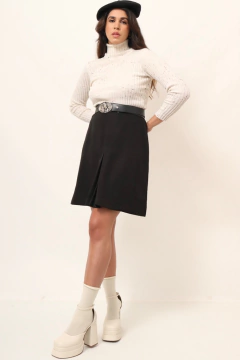 Saia preta cintura alta forrada vintage na internet