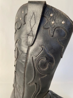 Bota couro western preta vintage 34