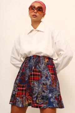 Saia plissada estampada cintura alta - loja online
