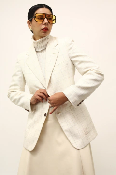 Blazer branco xadrez vintage - Capichó Brechó