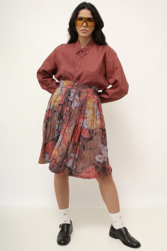 Saia viscose estampada roxa vermelha - loja online