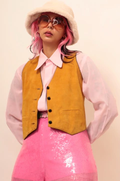 Colete mostarda 100% couro vintage - loja online