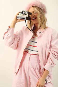 Jaqueta Bomber Clavin Klein rosa listras - comprar online