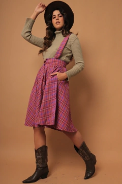 Saia suspensorio flanelada rosa xadrez - comprar online