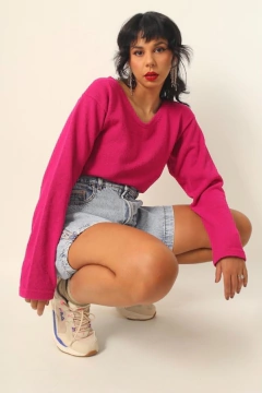 Blusa rosa manga limga atoalhada vintage - Capichó Brechó