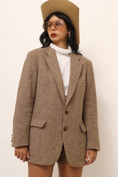 Blazer xadrez classico recorte couro marrom
