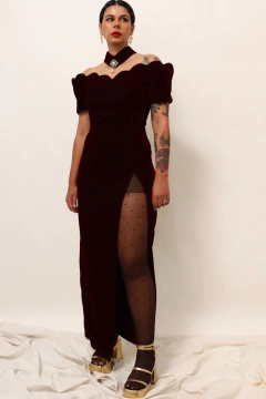 Vestido veludo com gargantilha vintage - Capichó Brechó