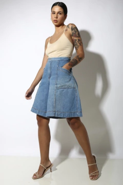 Bermuda jeans ampla cintura mega alta  