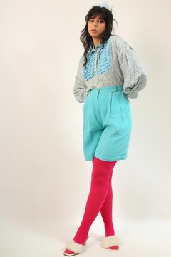 Bermuda azul celeste linho cintura alta - comprar online