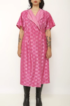 Vestido poliamida rosa transpassado xadrez - Capichó Brechó