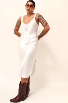 Camisola midi branca detalhe trasparencia midi