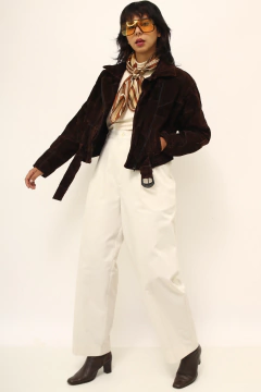 Jaqueta couro marrom cropped vintage - Capichó Brechó