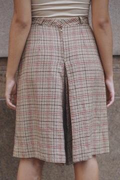 Bermuda xadrez 100 % lã cintura alta ampla na internet