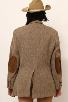 Blazer xadrez classico recorte couro marrom - comprar online