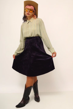 Saia veludo roxa cintura alta - comprar online