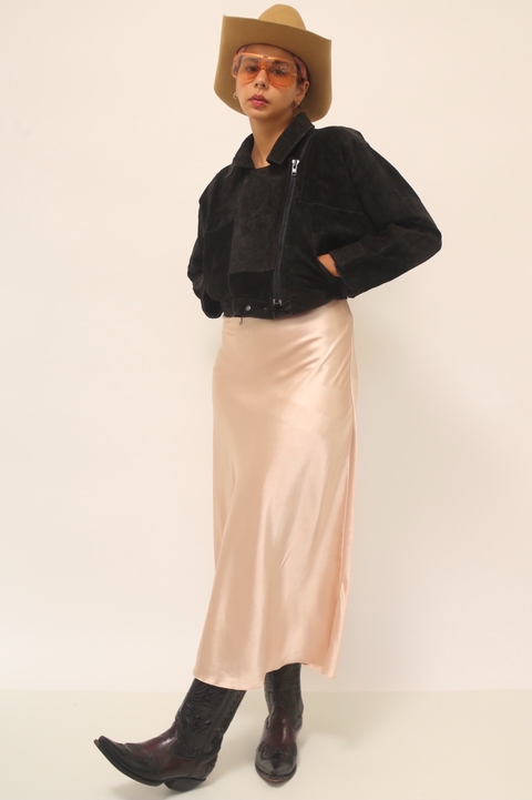 Jaqueta cropped camurça forrada