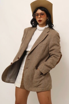Blazer xadrez classico recorte couro marrom