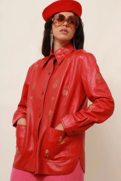 Blazer couro bordado forrado vintage - Capichó Brechó