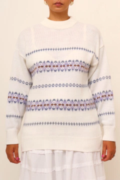 Pulover branco listras azul vintage - Capichó Brechó