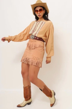 Camisa western 100% viscose bege